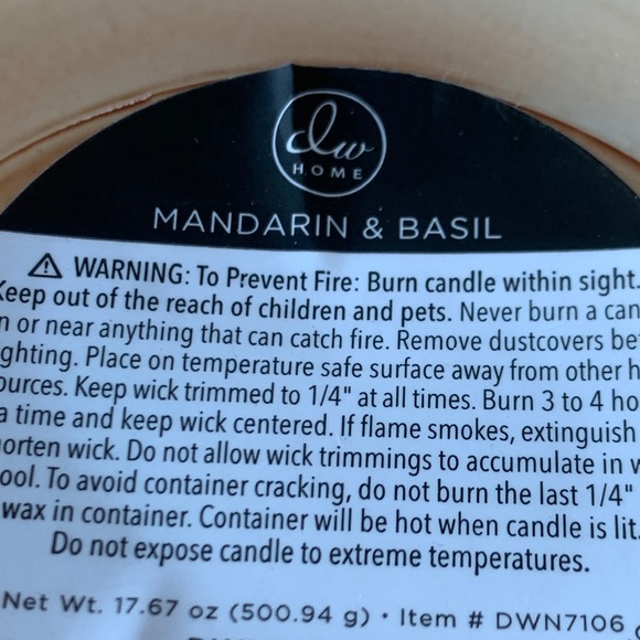 DW HOME CANDLE MANDARIN & BASIL RICHLY SCENTED NEW 17.67oz 2 WICK NEW - Picture 3 of 3